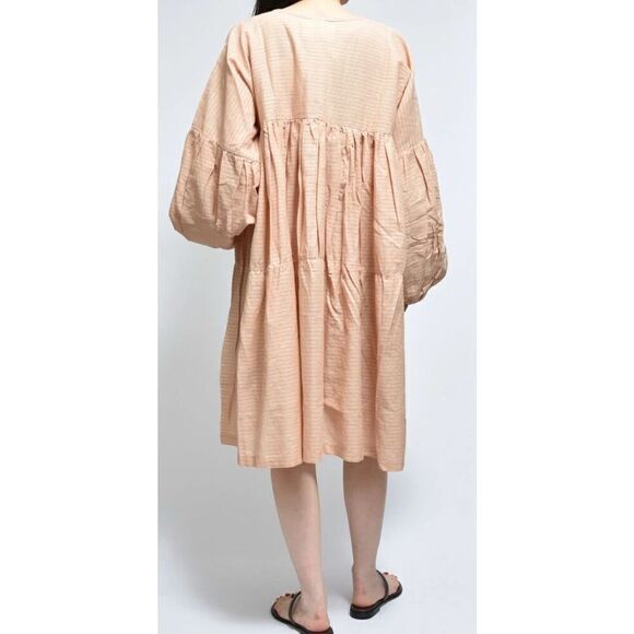 A Perfect Nomad 100% Organic Cotton SYMI V Neck Tiered Dress in Sand NWT OSFM - Picture 2 of 6